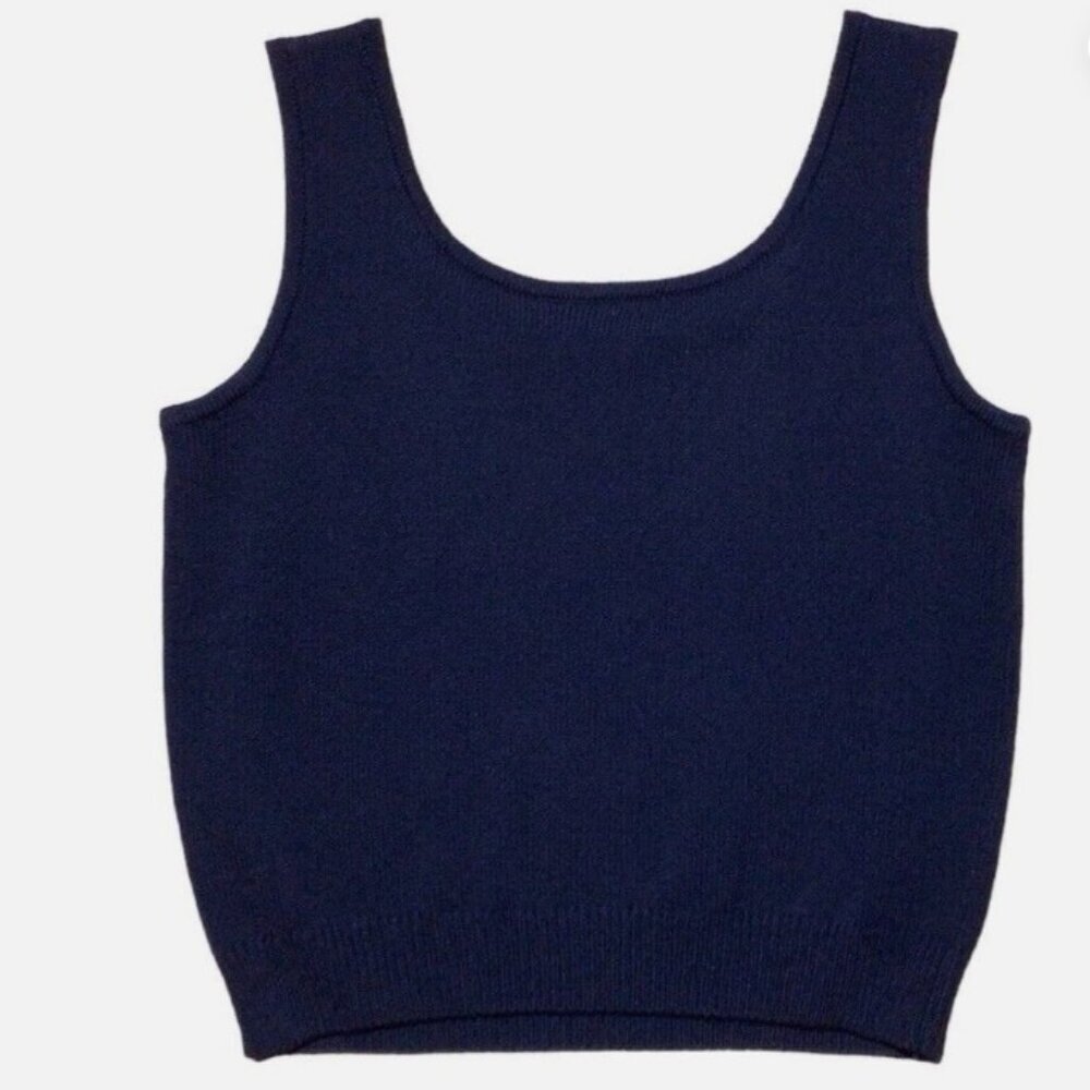 St. John Basics Womens Medium Navy Blue Vintage Santana Knit Scoop Neck Tank Top - Picture 2 of 6